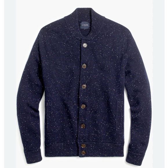 J. Crew Other - J.Crew Factory Men’s Navy Donegal Bomber Speckled Lamb’s Wool Cardigan